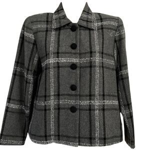 Willow Ridge Vintage Petite Gray Plaid Lined Jacket Size 4P Preppy Office Dressy